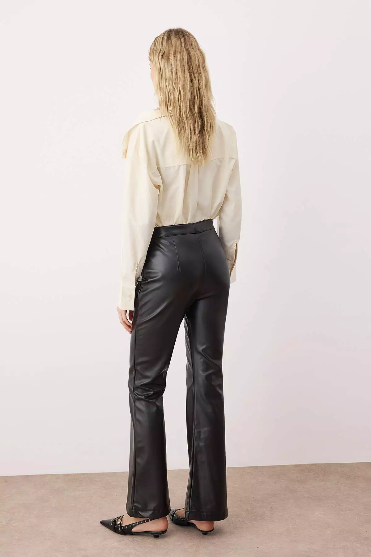 Black Faux Leather Flare Pants