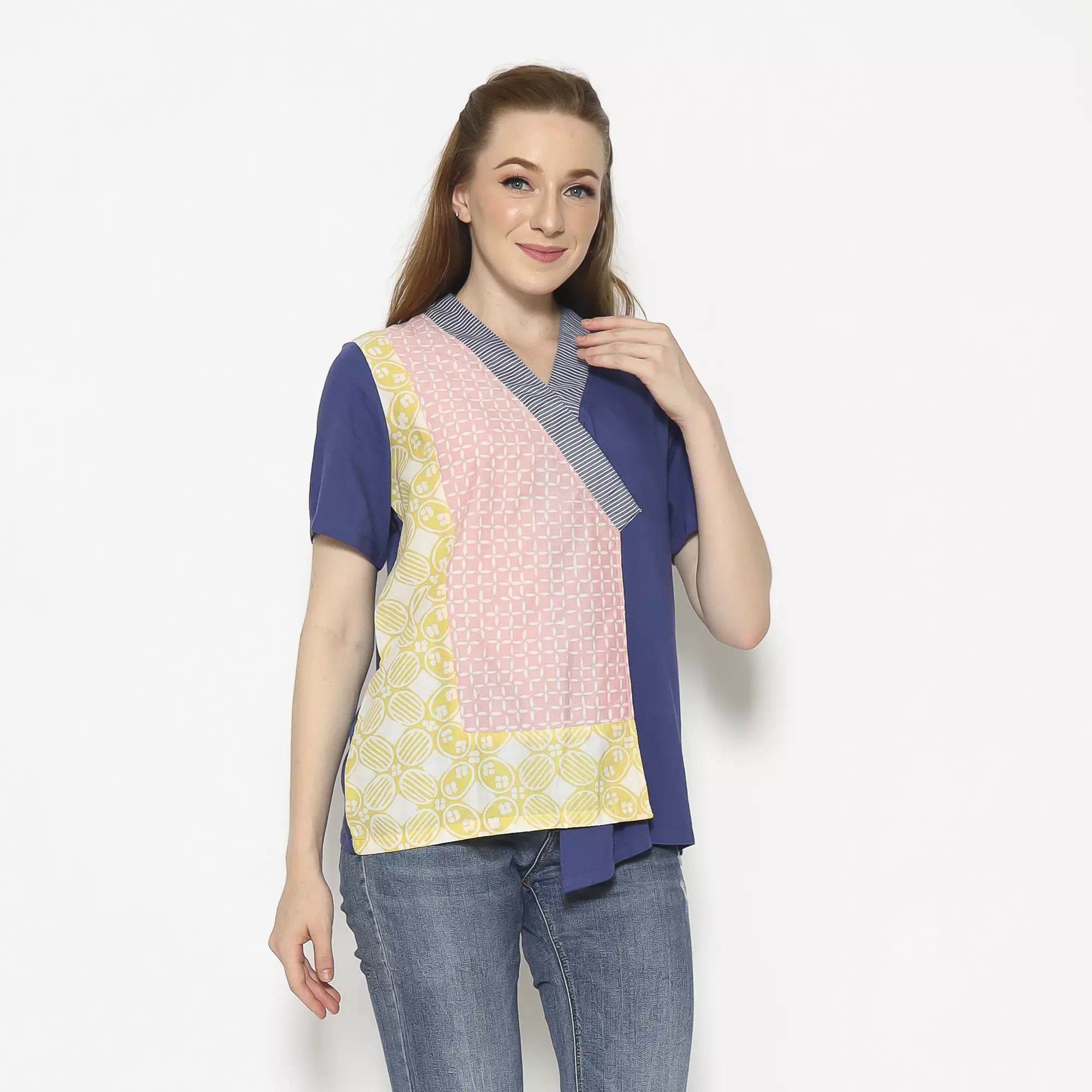 Blouse Batik Wanita - Atasan Batik - Bhatara Batik Dannia - Baju Batik Modern Lengan Pendek
