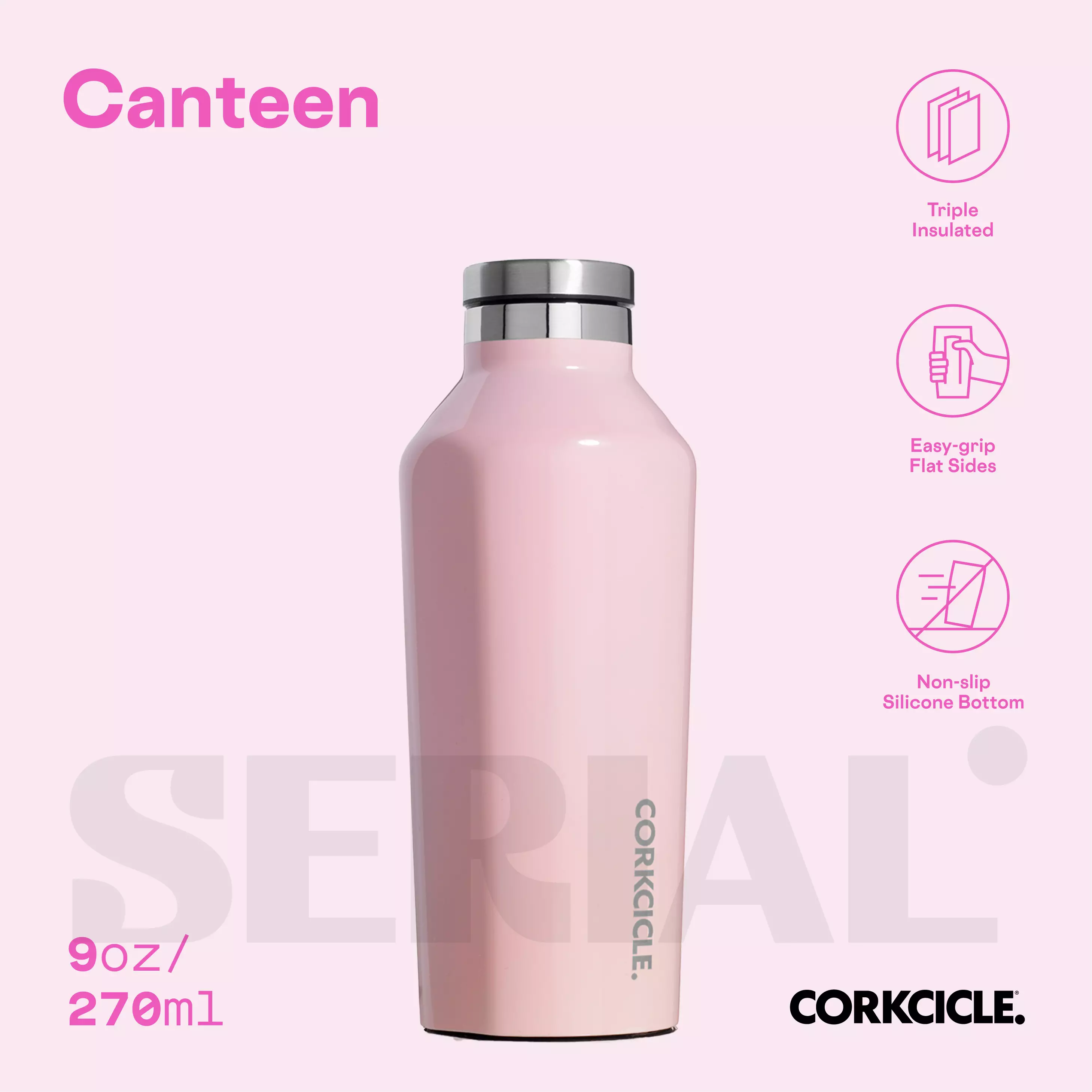 CORKCICLE® Canteen 9oz - Classic Rose Quartz