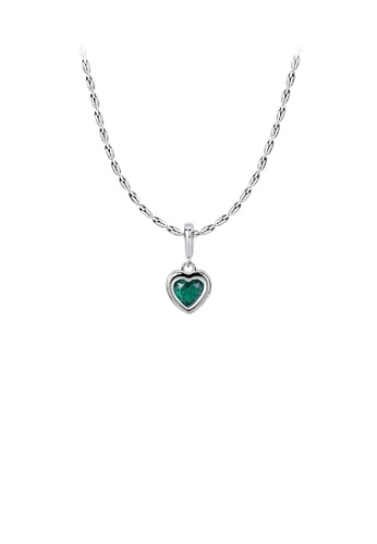 Glamorousky green 925 Sterling Silver Fashion Romantic May Birthstone Heart Pendant with Green cubic Zirconia and Necklace 4BAEAAC4E0D6D8GS_1