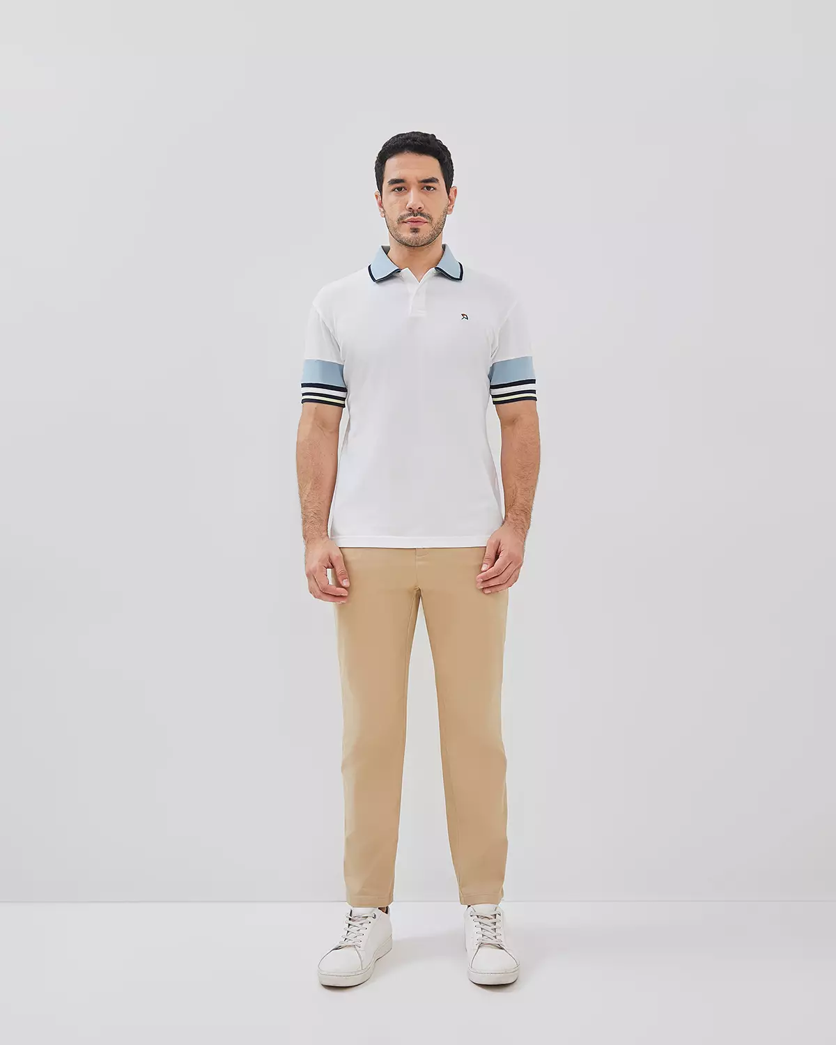 MEN'S SHORT SLEEVE WHITE COLOR COMBINATION POLO SHIRT