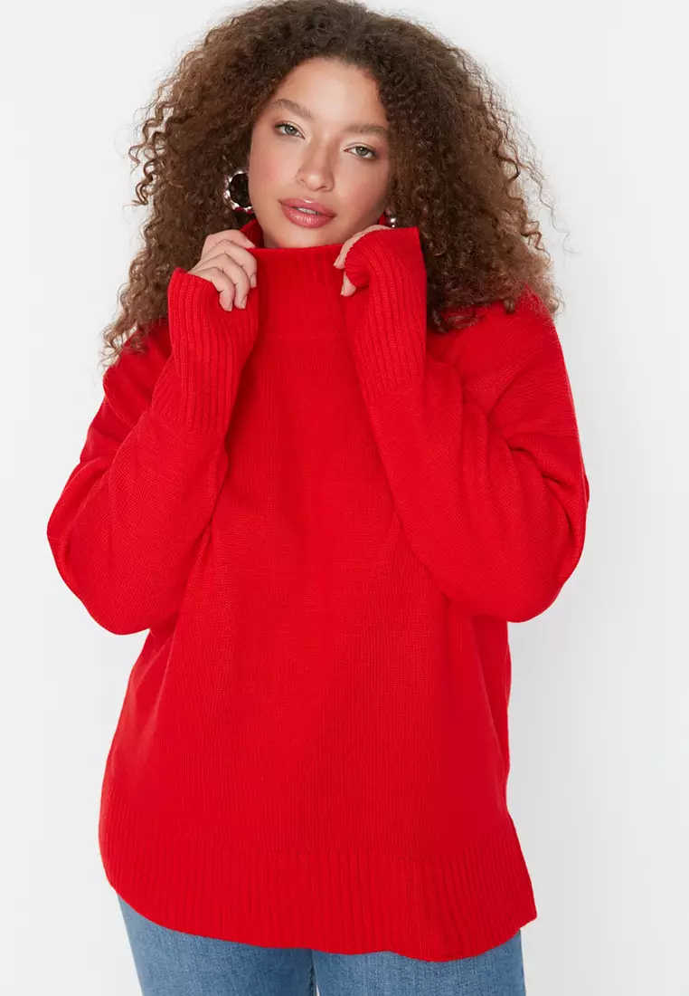 Plus Size Turtleneck Off Shoulder Knitwear Sweater