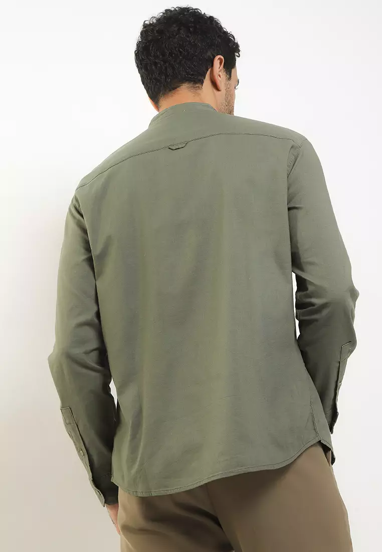 TRIPLE Kemeja Panjang Slim Fit (LS MC 448) - Olive