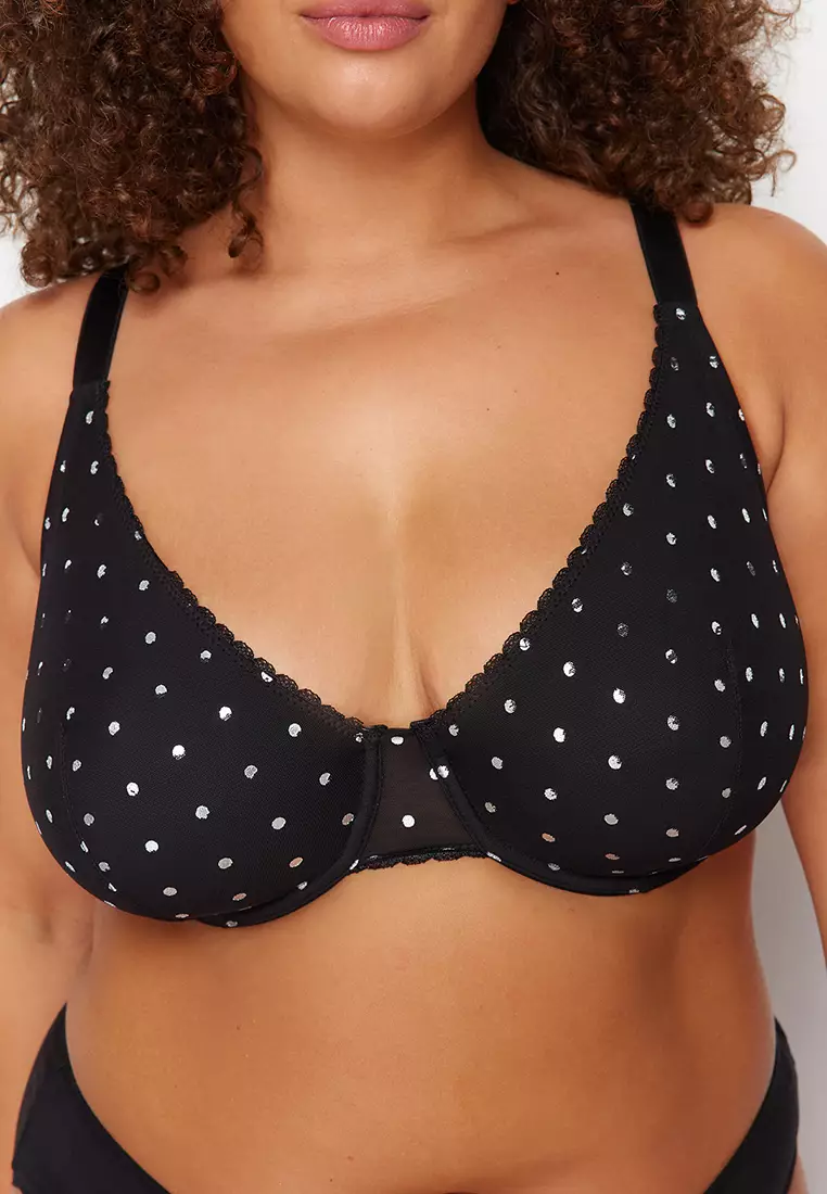 Plus Size Polka Dot Wire Mesh Bra