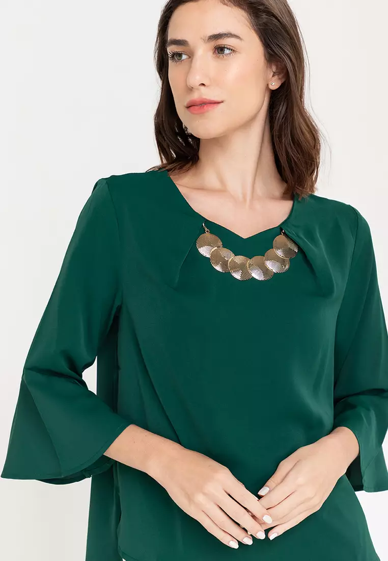 Candria Frilled Sleeves With Necklace Top