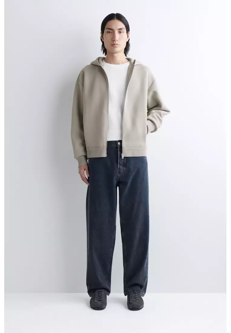 COTTON-PIQUÉ ZIP-UP HOODIE