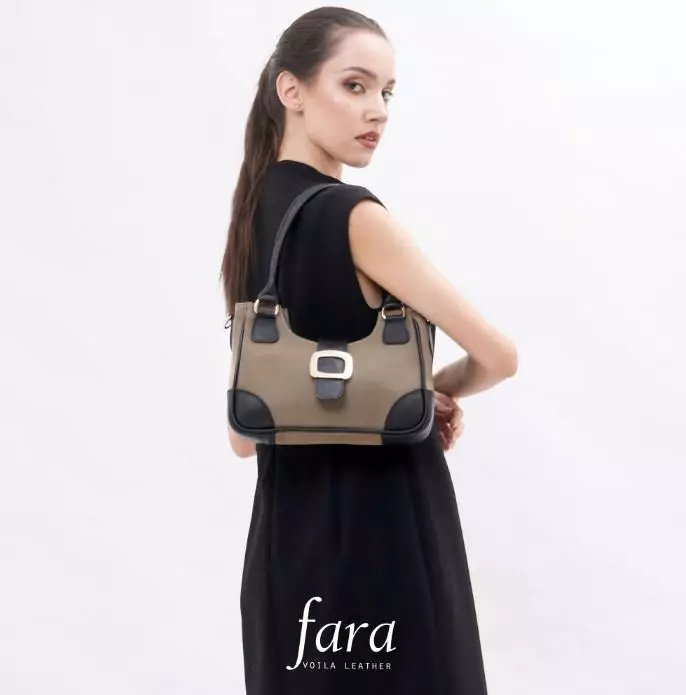 Medium Tote & Sling Nylon Kombinasi Kulit Asli Voila Fara Mocca