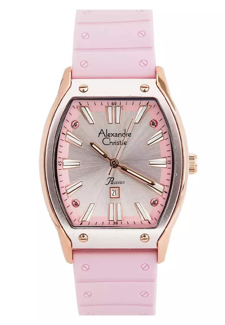 Alexandre Christie - Jam Tangan Analog Wanita - Rosegold - Pink Rubber Strap - 2941 LDRRGPN