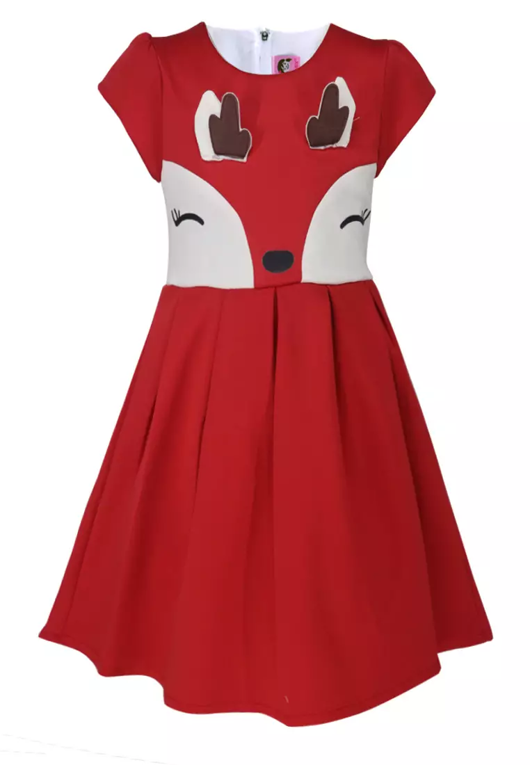 Two Mix Dress Anak Perempuan Bahan Kaos Scuba Usia 1-12 Tahun 4236 Merah