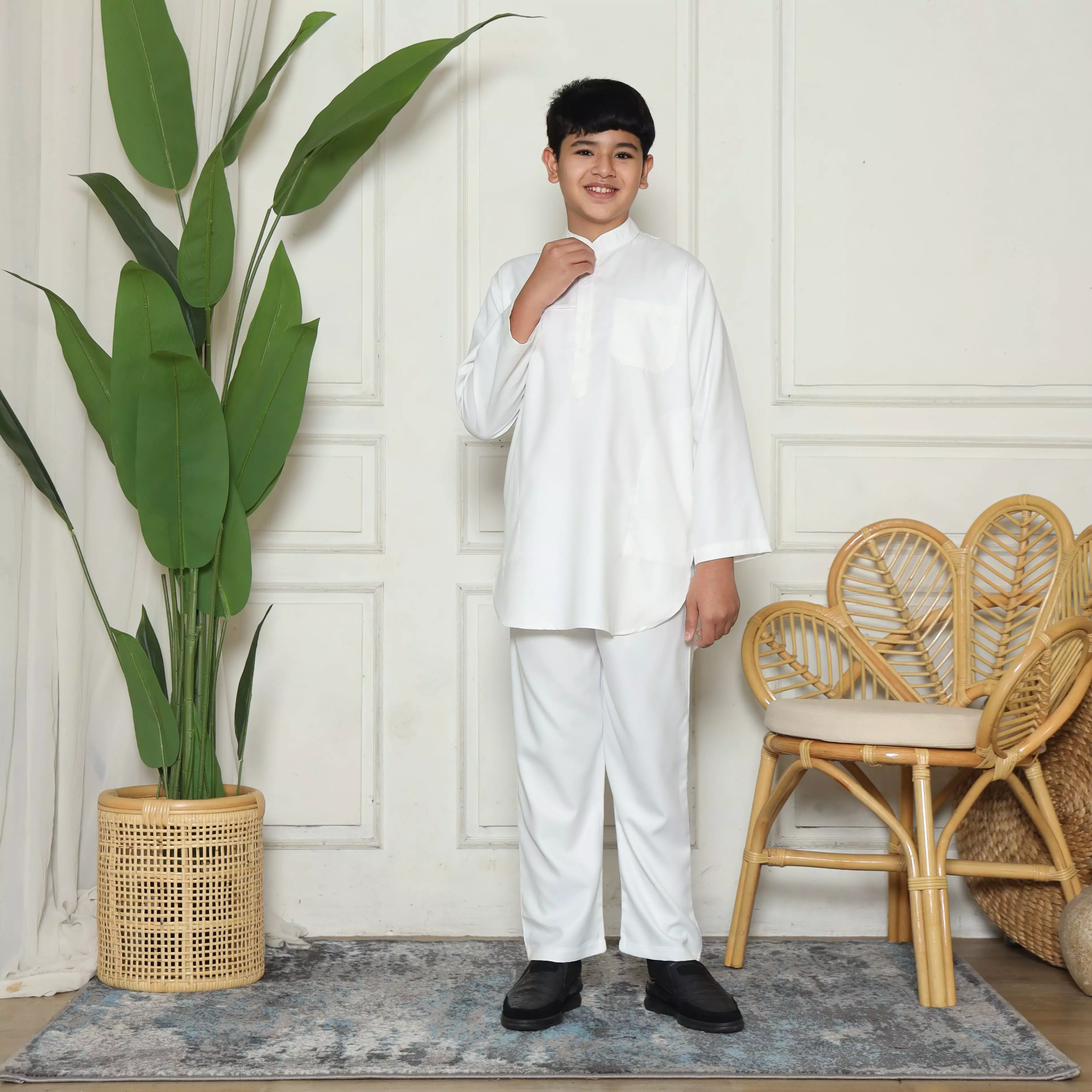 Setelan Baju Koko Pakistan Kurta Couple Anak PKA 10 White BW