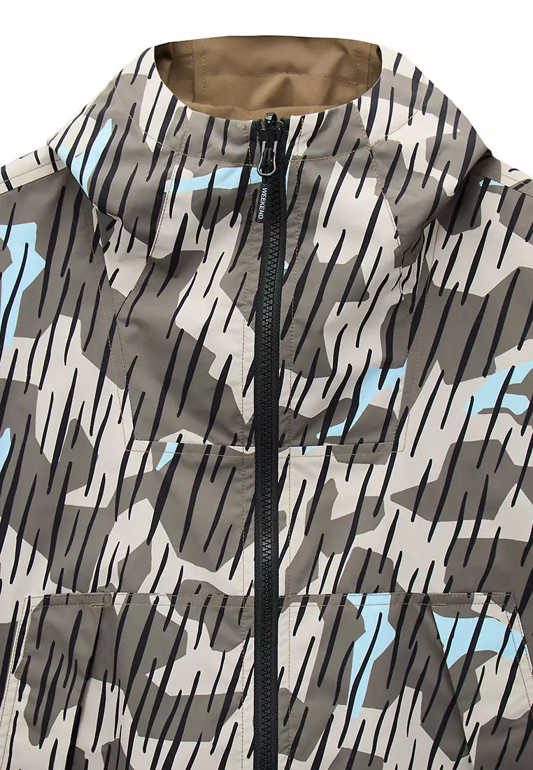 MENS TOBACCO MERCURY CAMO REVERSIBLE RAIN CAMO JACKET