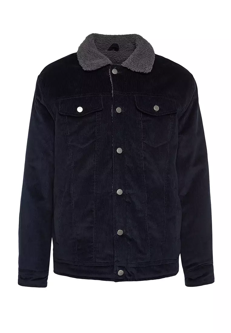 Navy Blue Unisex Regular Fit Plush Velvet Winter Coat