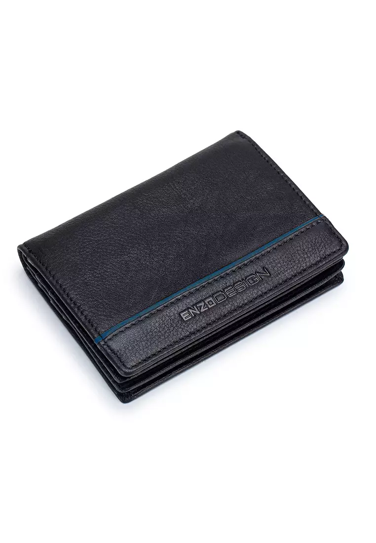 ENZODESIGN Full Grain Cow Nappa Leather Card Holder With Center Divider