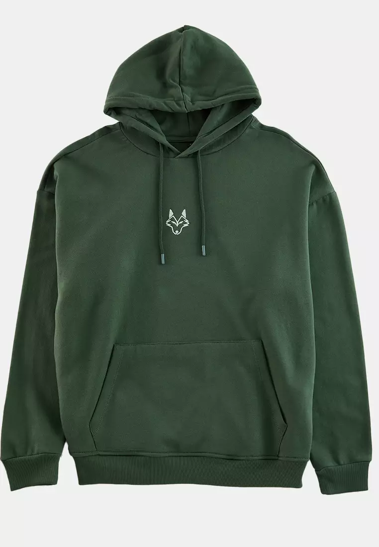 Wolf Embroidered Hooded Sweatshirt