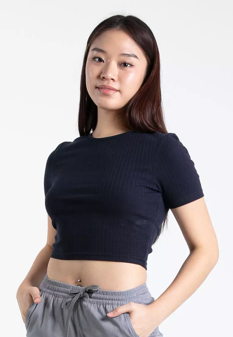 Forest Ladies Casual Knit Crop Top Women Crop T-Shirt - 822357-33Navy