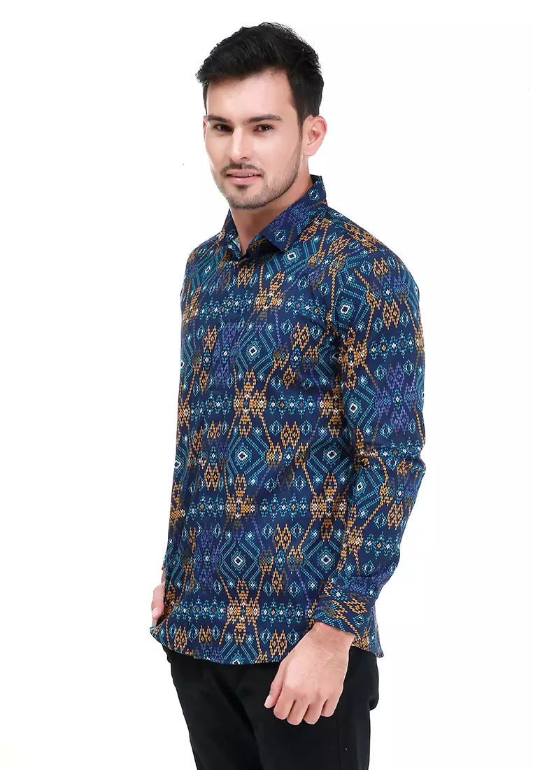 Dwan Kemeja Batik Pria Luxury Atasan Formal Longsleeve Shirt Material Cotton ORIGINAL - Gold