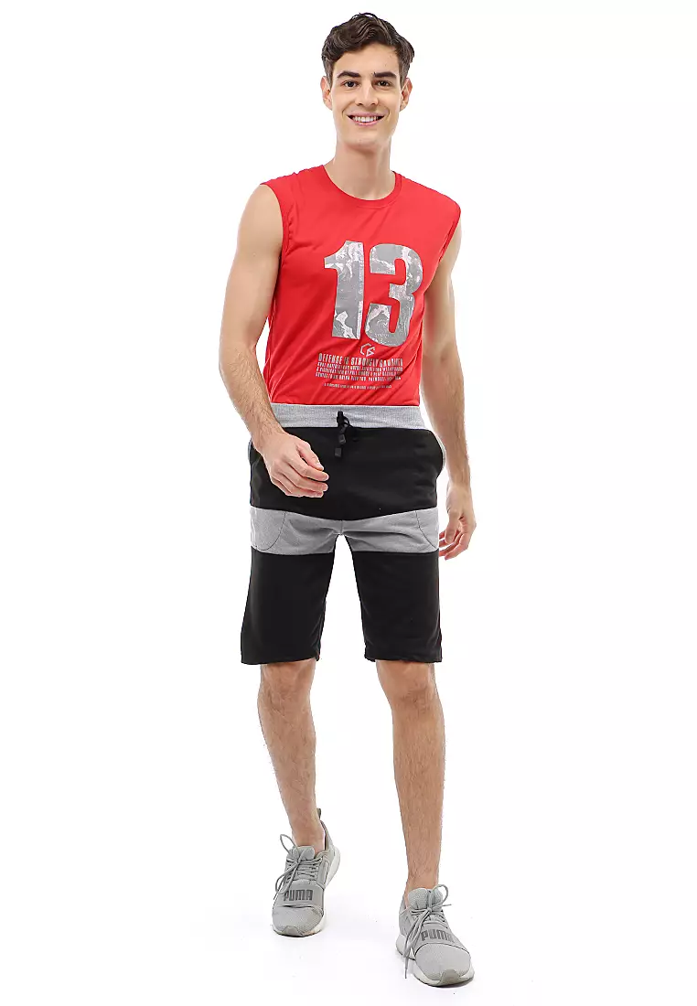 Rishham Short Pants Celana Pendek Pria Kombinasi Material Baby Terry ORIGINAL - Black