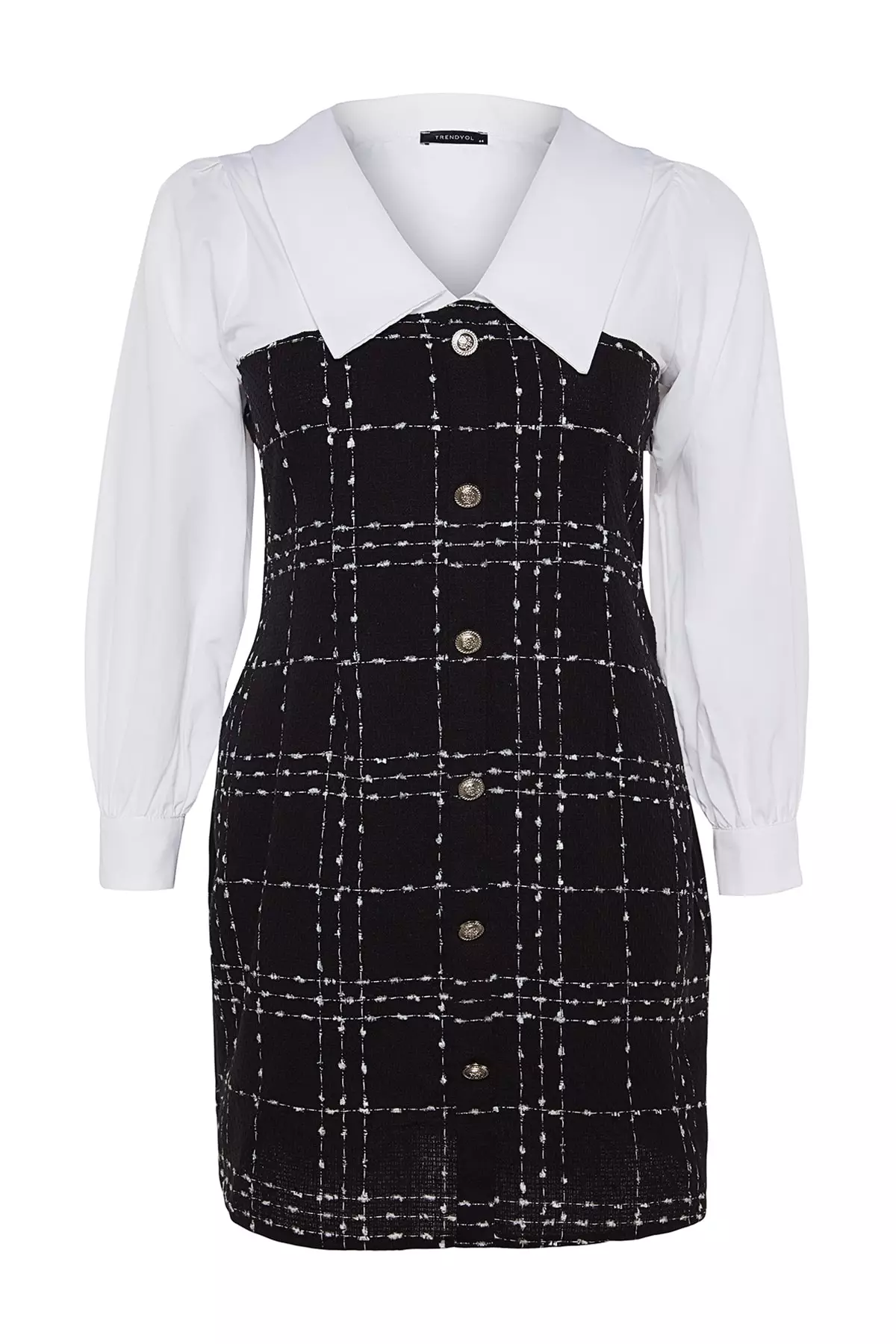 Plus Size Checked Tweed Dress