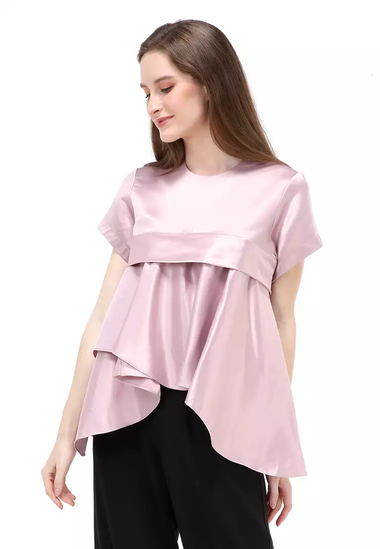 Kailah Blouse Short Sleeves Wanita Motif Polos Atasan Casual - Purple