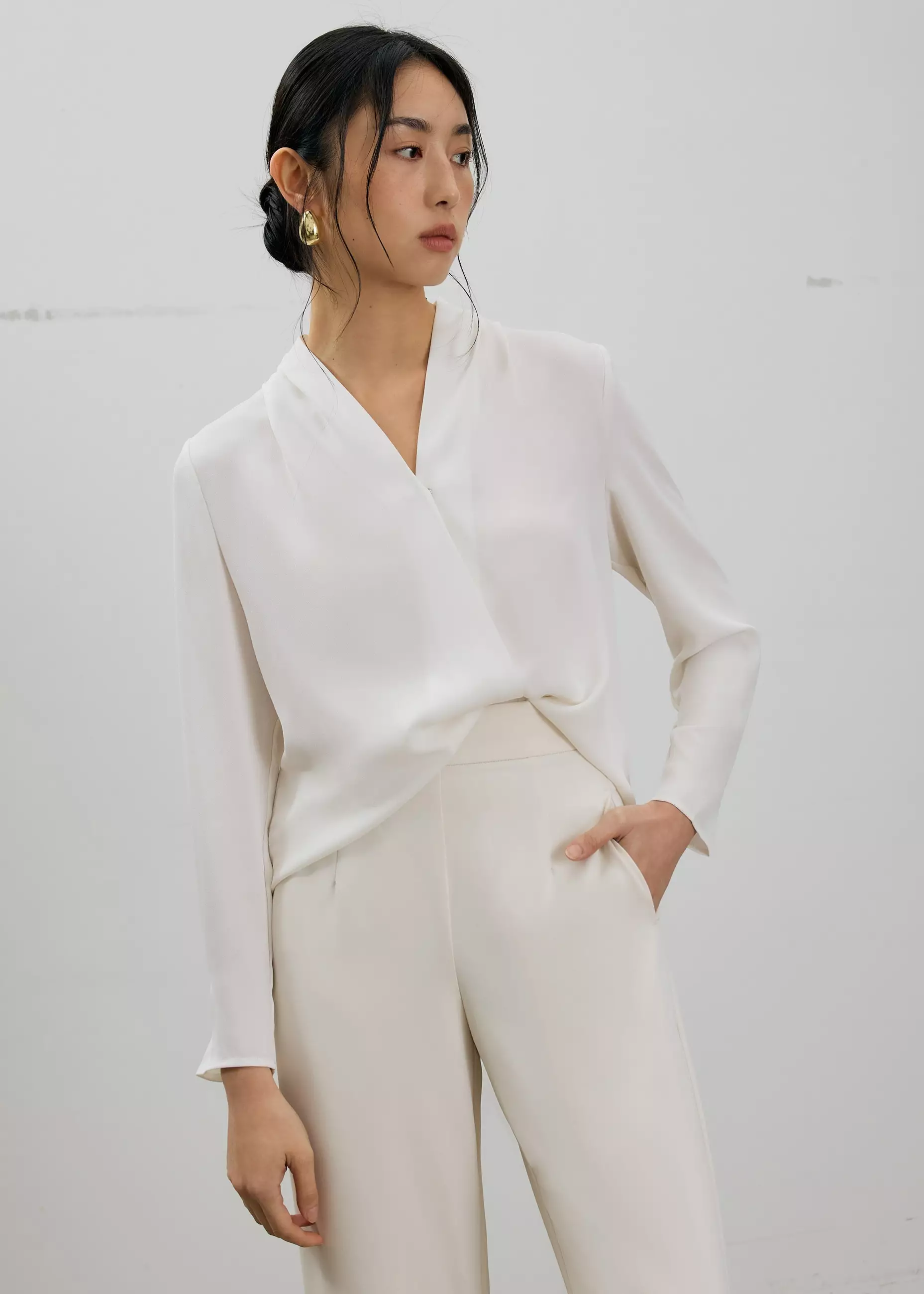 Atasan Wanita - RuchedReady® Ada V-neck Satin Wrap Blouse