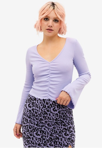 Buy Monki Long-Sleeved Lettuce Hem Top 2023 Online | ZALORA Singapore