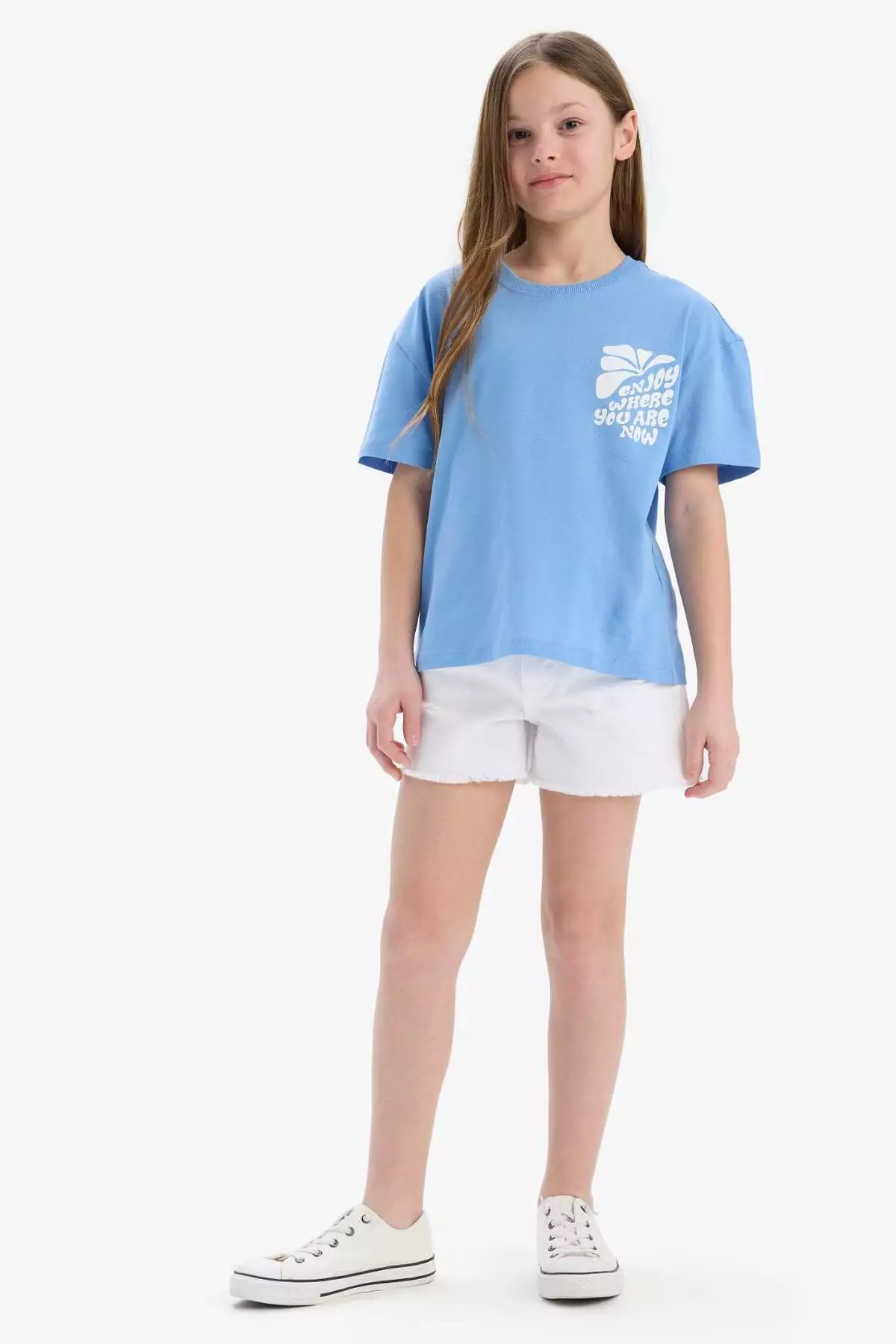 Girls' Relax Fit Crew Neck Srt Printed Short Sleeve T-Shirt E0354A825Sm