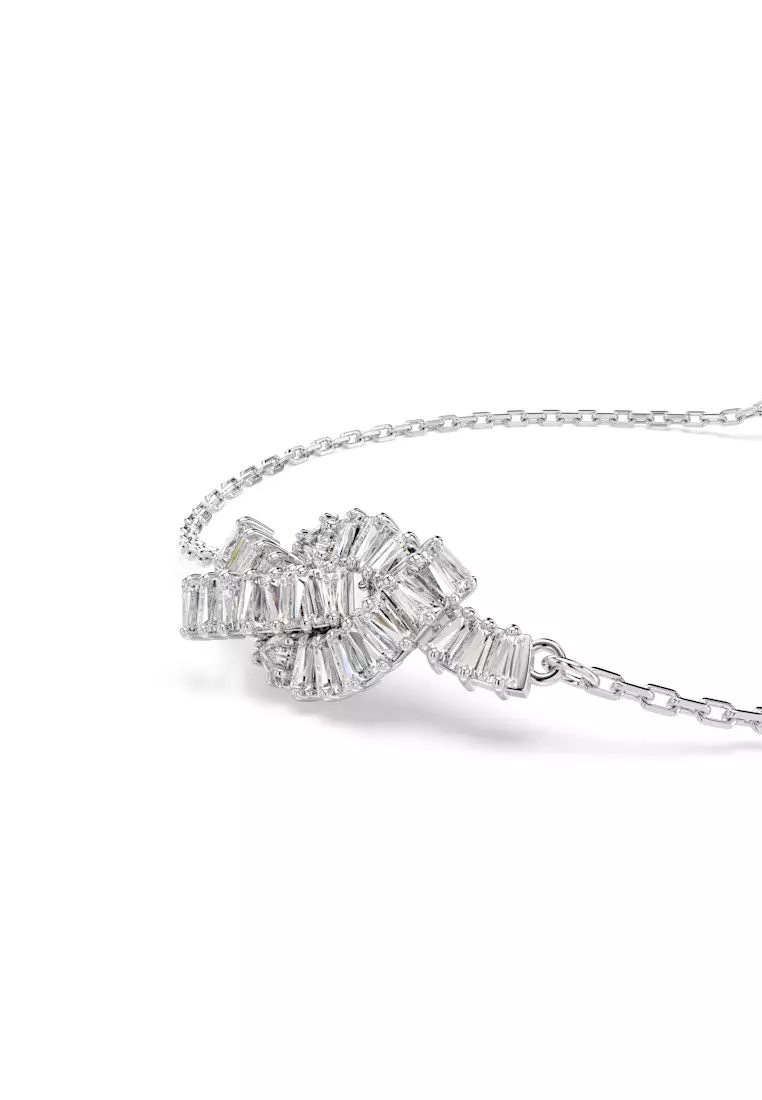 Matrix bracelet, Baguette cut, Knot, White, Rhodium plated
