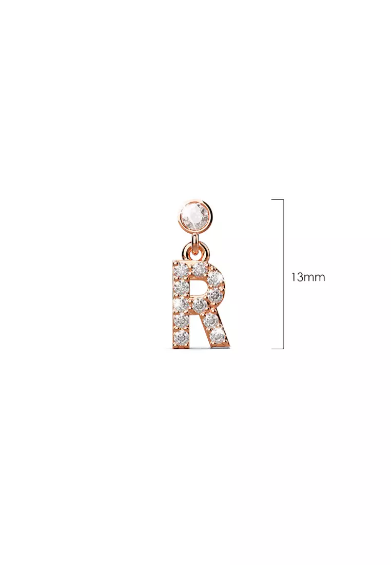 Solid 925 Sterling Silver Initial Crystal Personalised Alphabet Letter Earrings Rose Gold - R