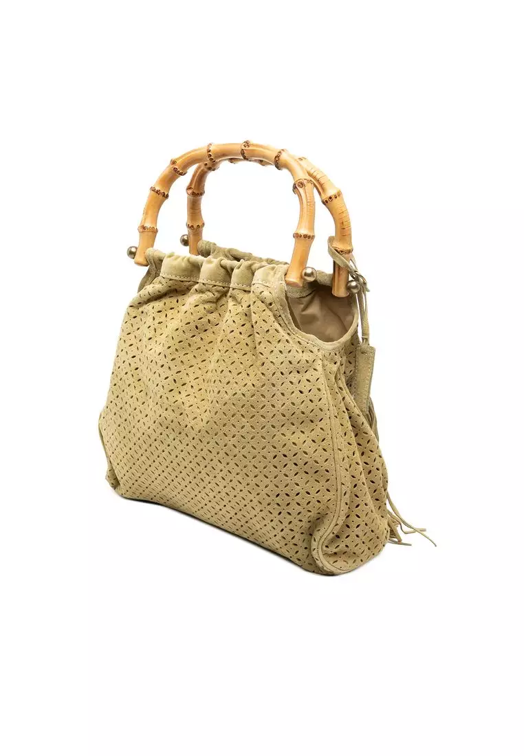 Pre-Loved Miu Miu Laser Cut Suede Bamboo Top Handle Bag
