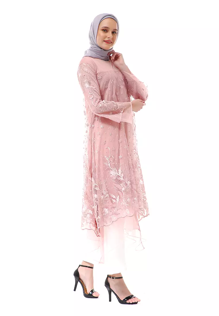 Laika Dress Muslimah Brukat Long Sleeve High Quality Premium Wanita - Rose Gold
