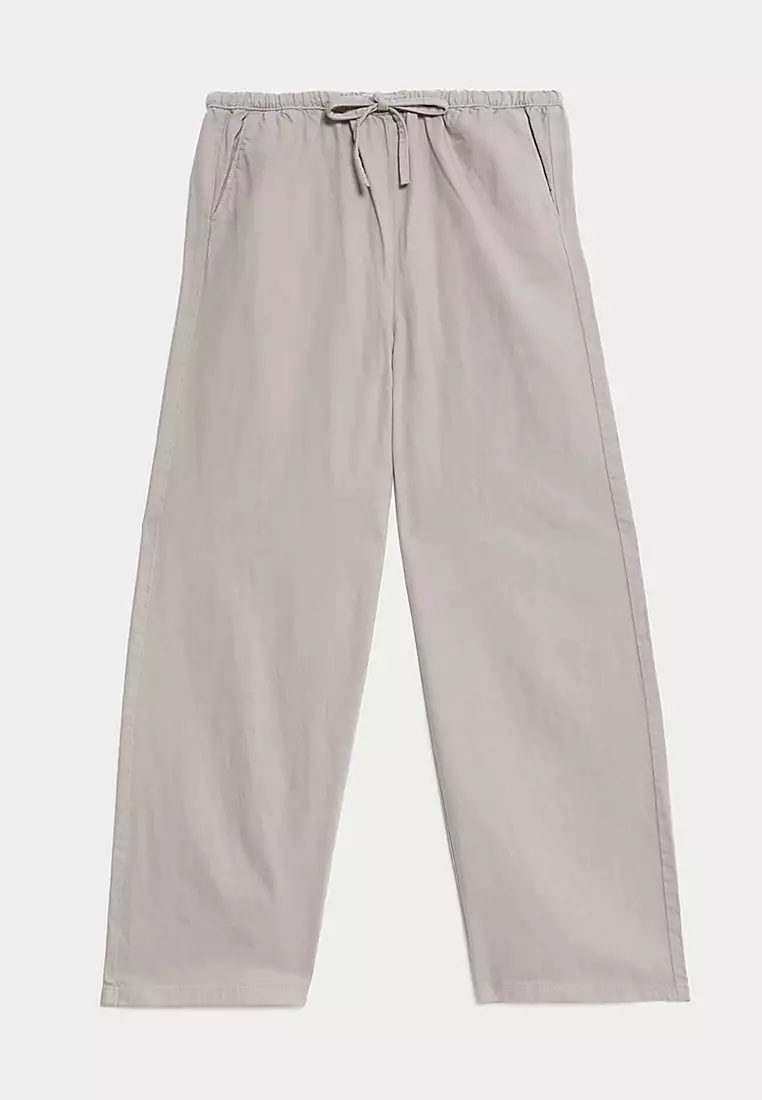 Denim Drawstring Wide-Leg Trousers