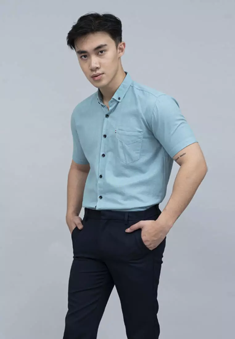 Houseofcuff Kemeja Pria Lengan Pendek Slim Fit Turquoise