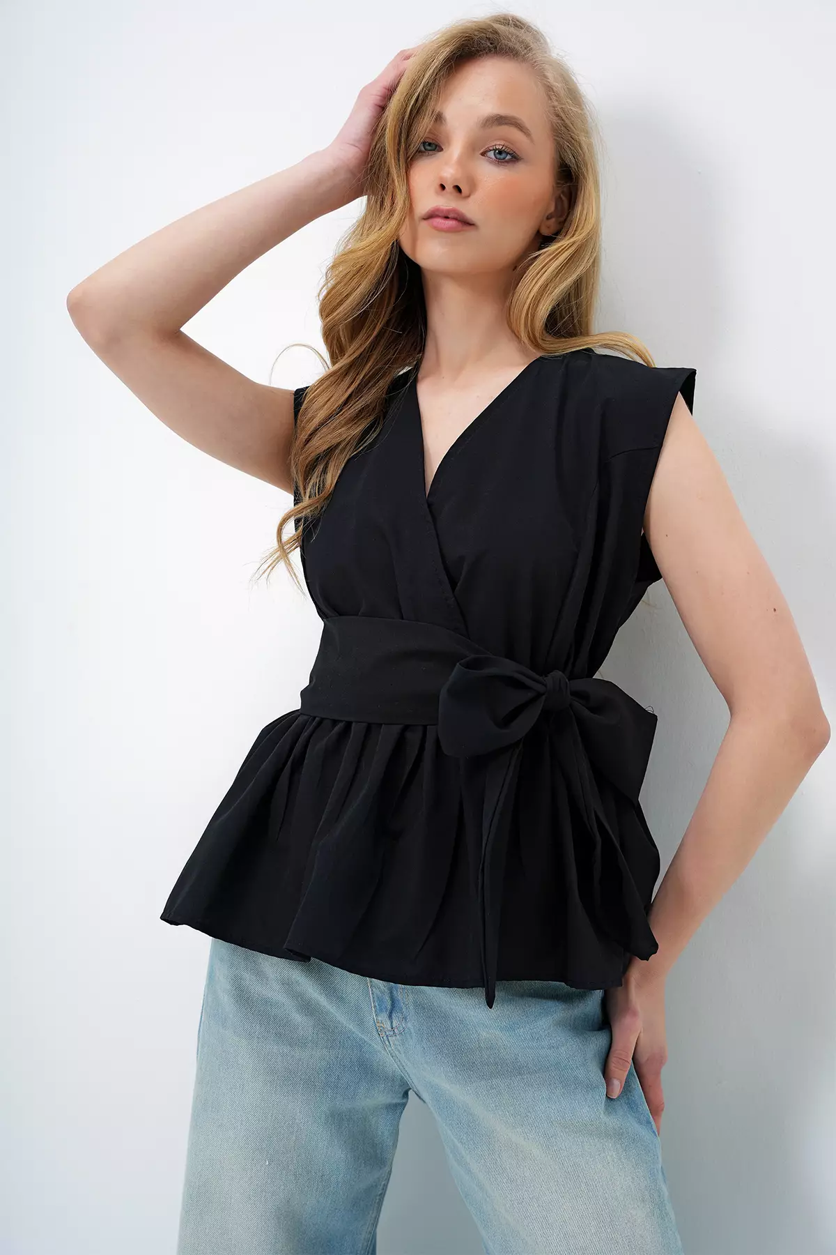 Cotton Sleeveless Poplin Wrap Top