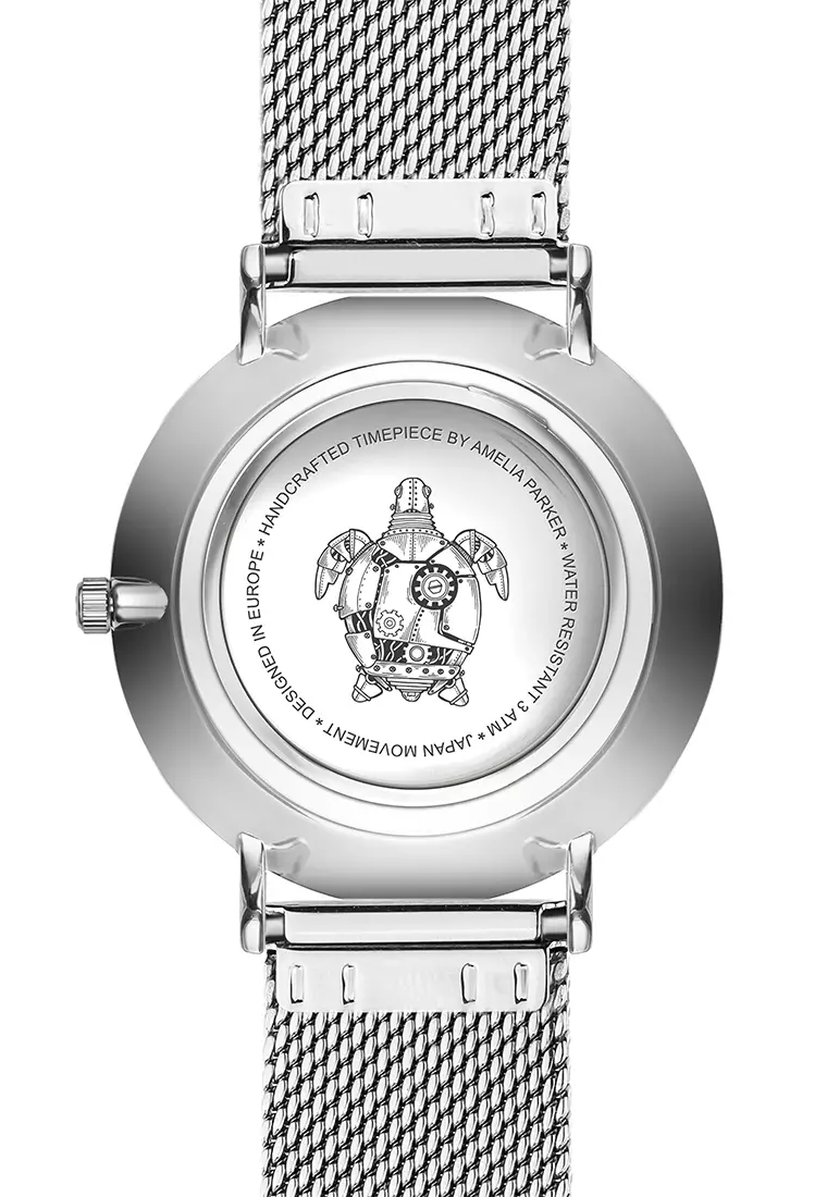 Amelia Parker Sand Turtle Silver Mesh watch