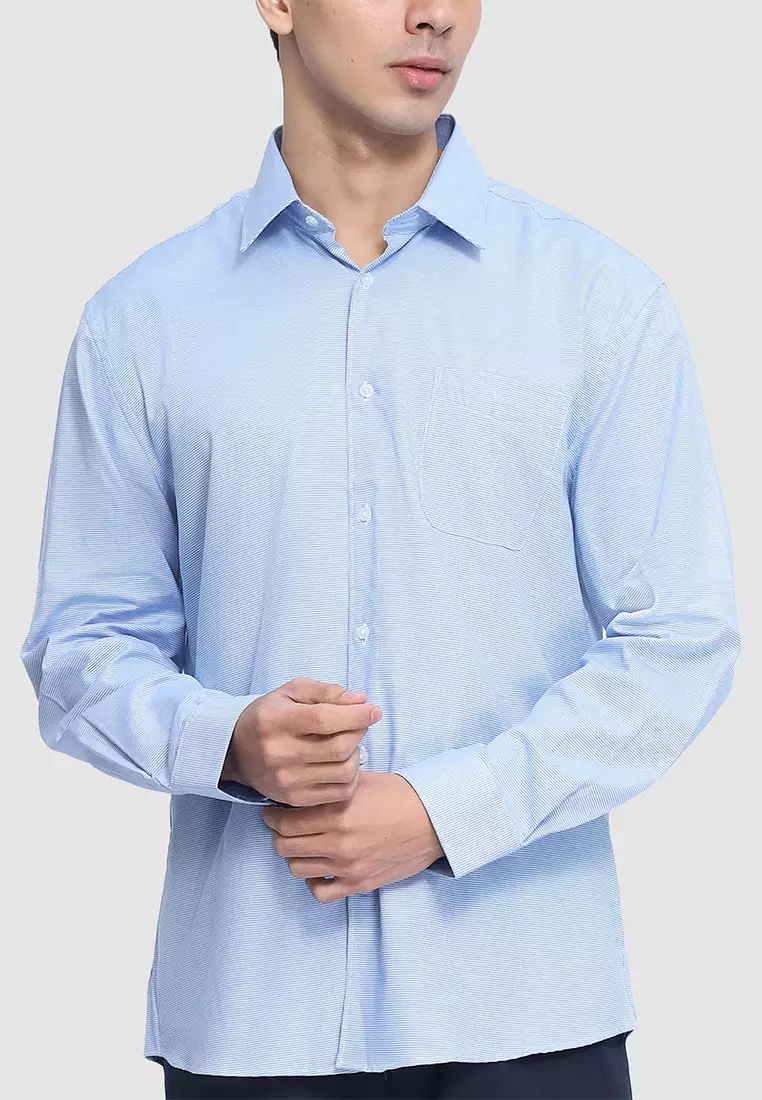 Slim Fit Solid Cotton Long Sleeve Dress Shirt