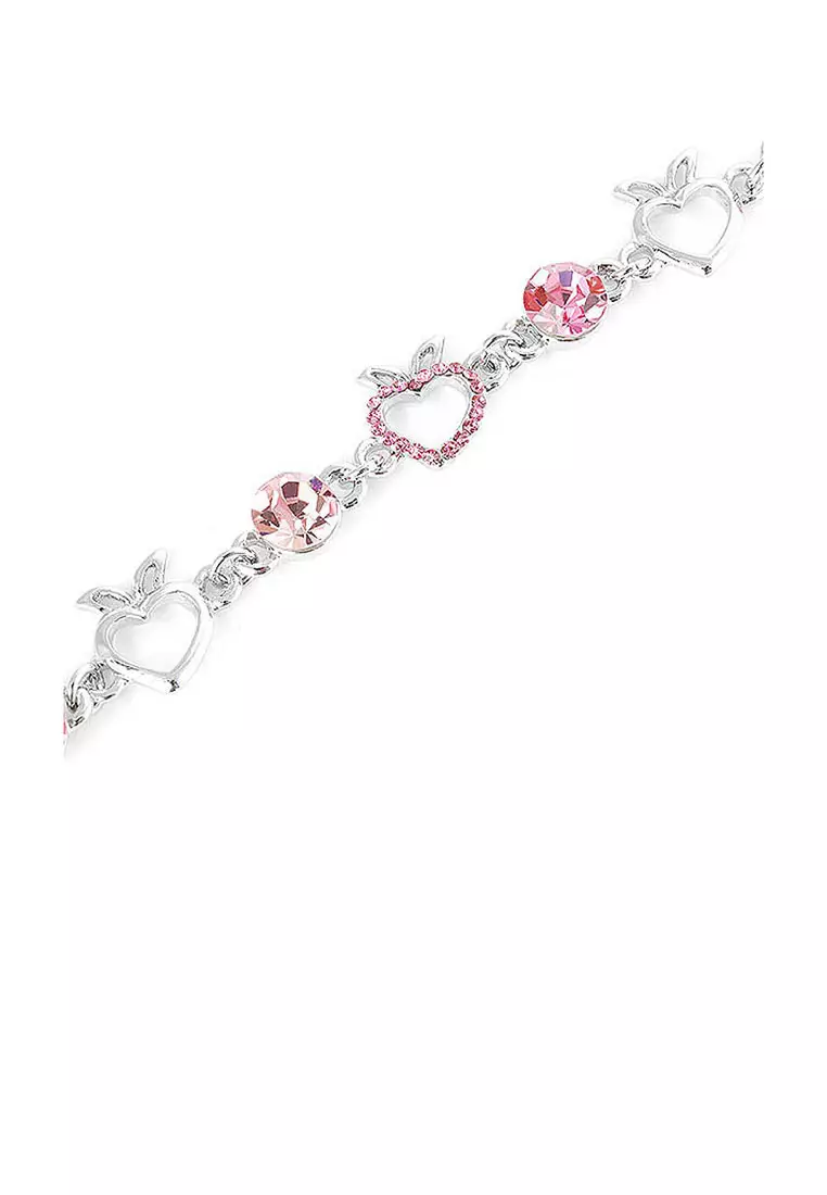Heart Shape Apple Bracelet with Pink CZ and Austrian Element Crystals