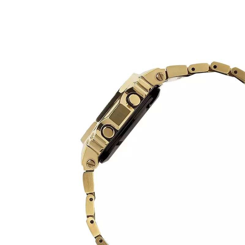 Jam Tangan Pria Casio G-Shock GMW-B5000GD-9DR Full Metal Square Tough Solar Digital Dial Gold Stainless Steel Band