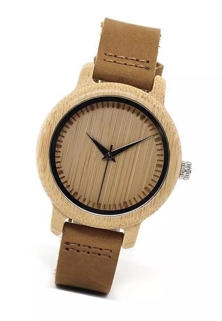 BOBO BIRD Jam Tangan Kasual Bambu Analog Wanita Strap Tali Material Synthetic PU Leather GO96 ORIGINAL