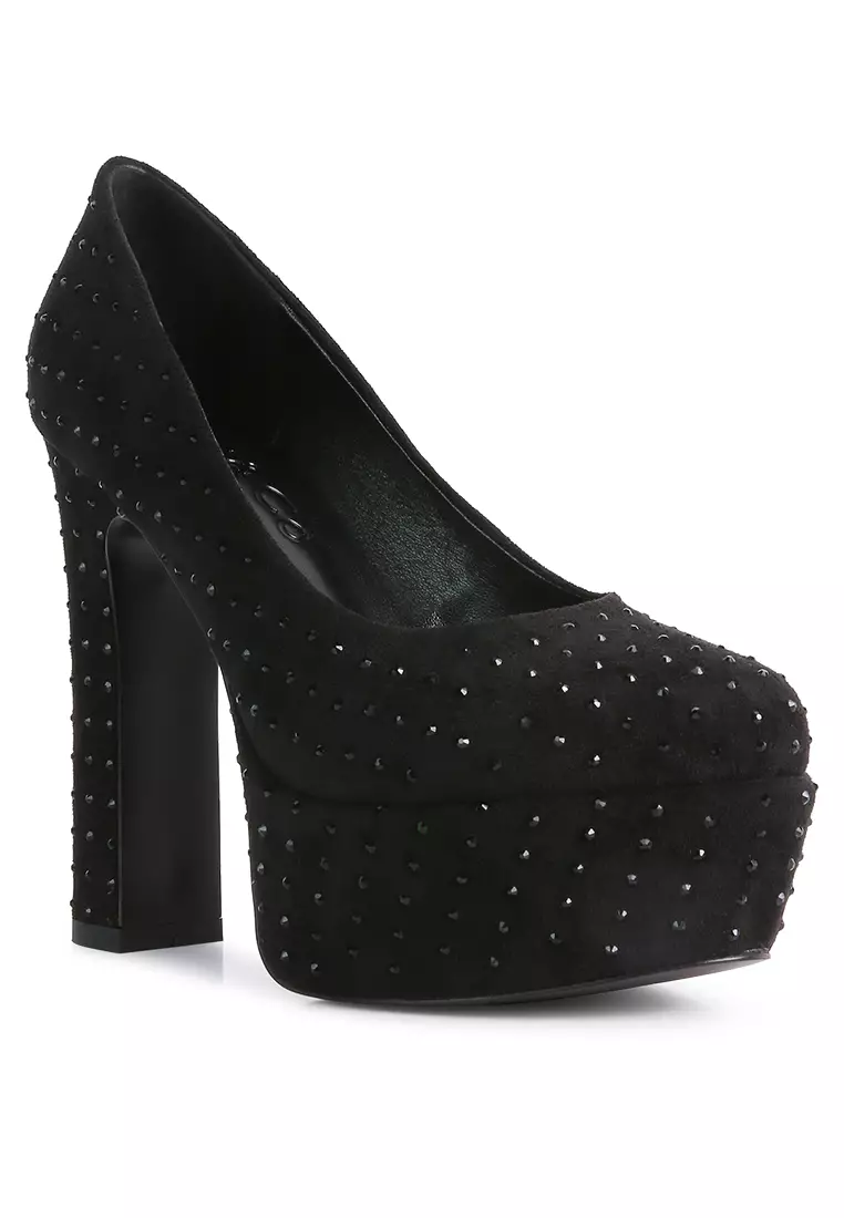 Black diamante platform outlet heels