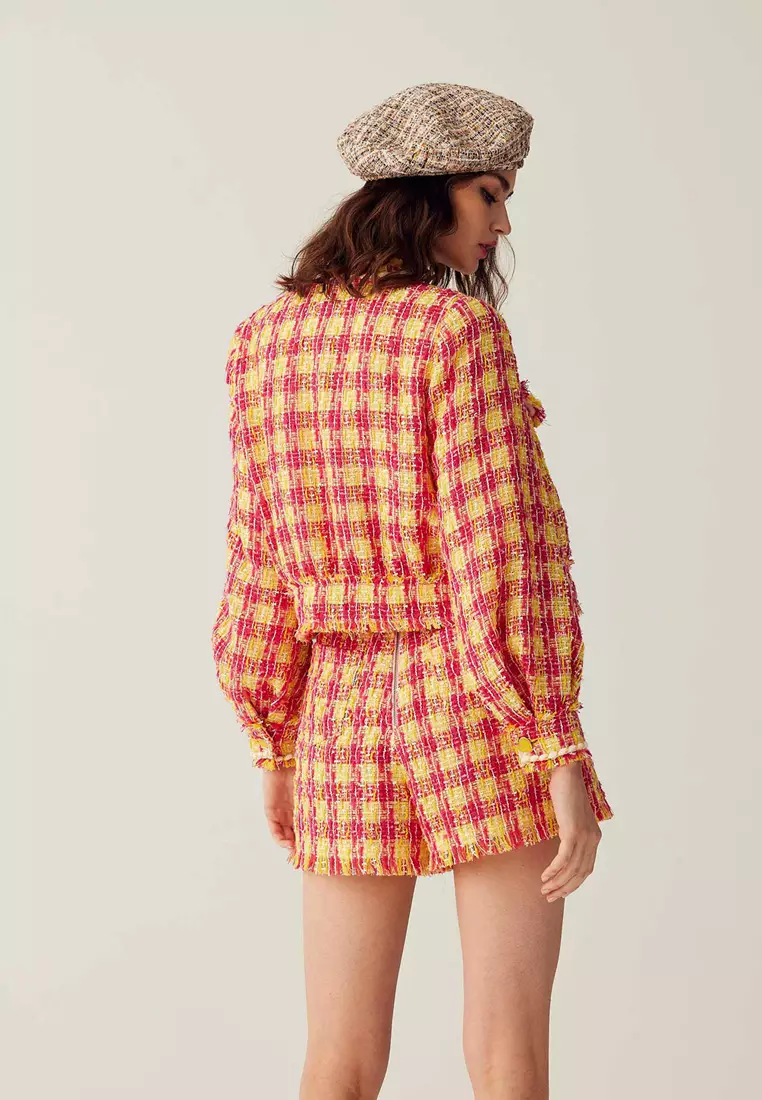 Yellow Red Checkered Tweed Jacket