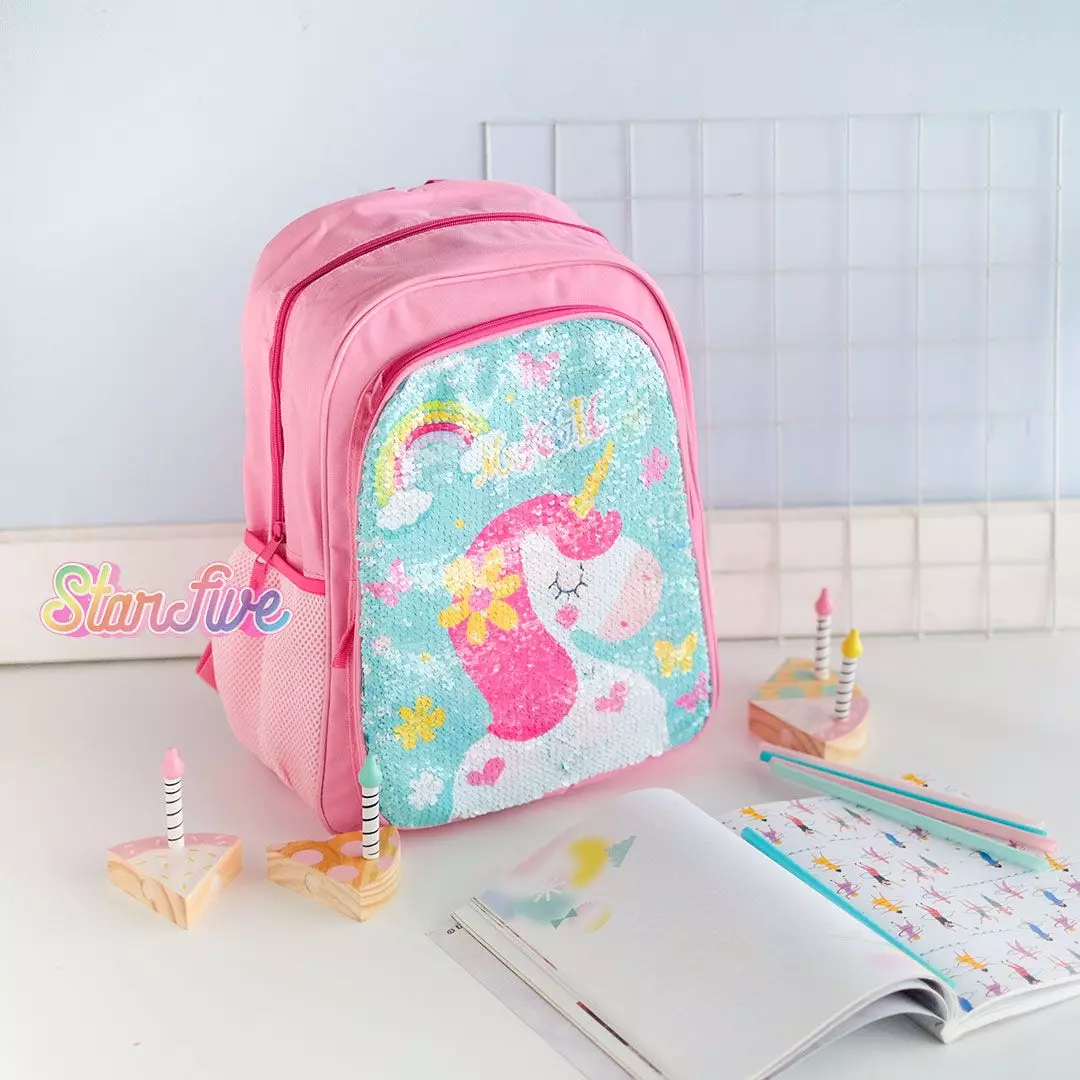 TAS SEKOLAH BACKPACK BISA GANTI GAMBAR STARFIVE - UNICORN PINK