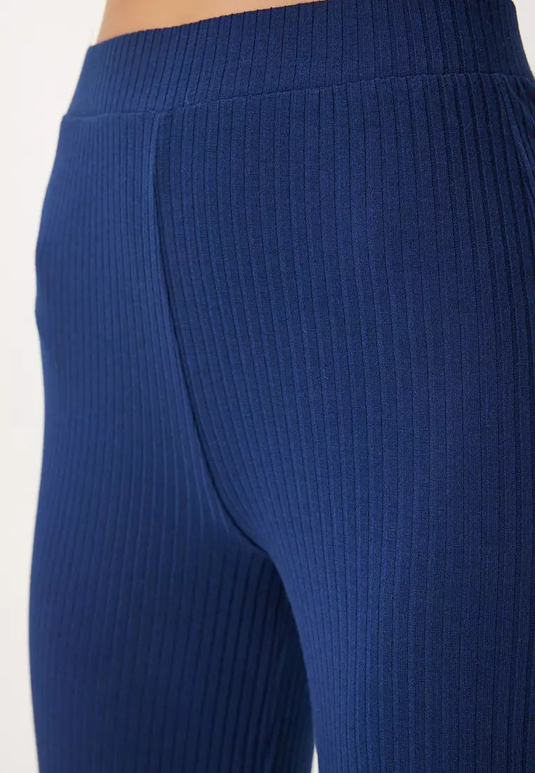 Comfortable Ribbed Knitted Blouse Trousers Set