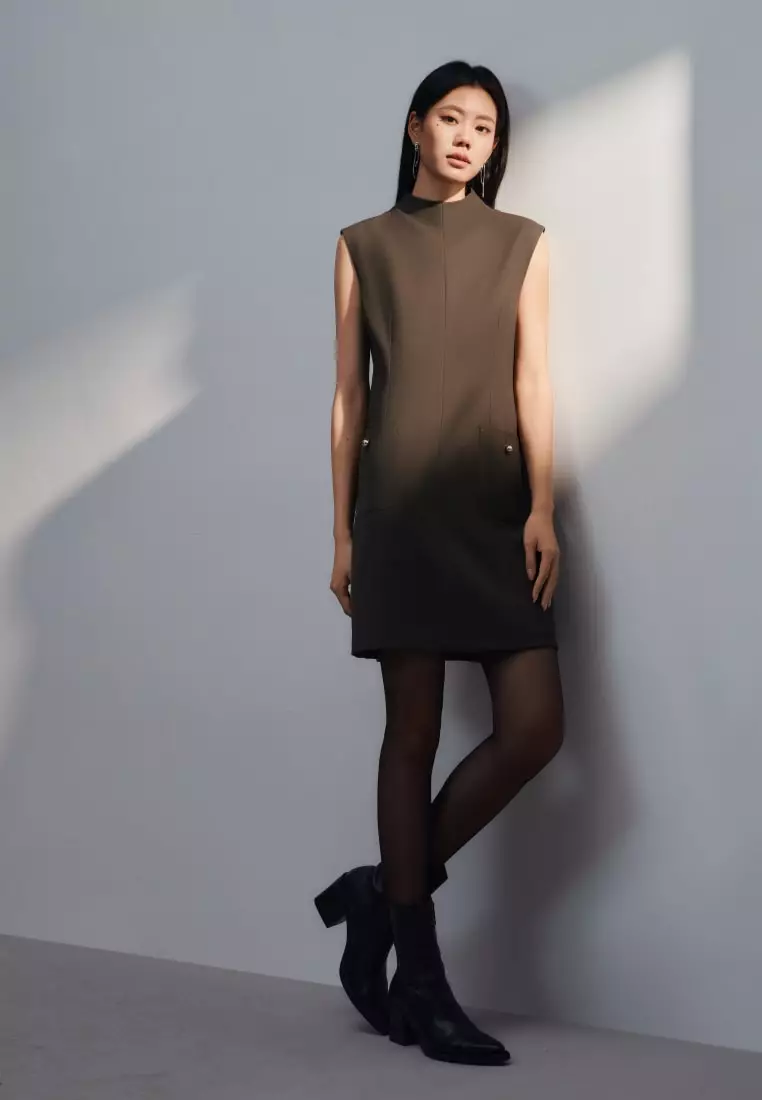 Metallic Button Mock Neck Dress