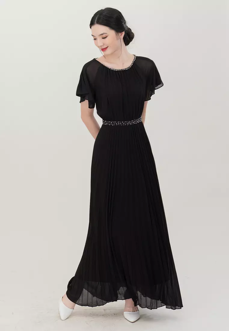 雪纺亮片腰部连衣裙