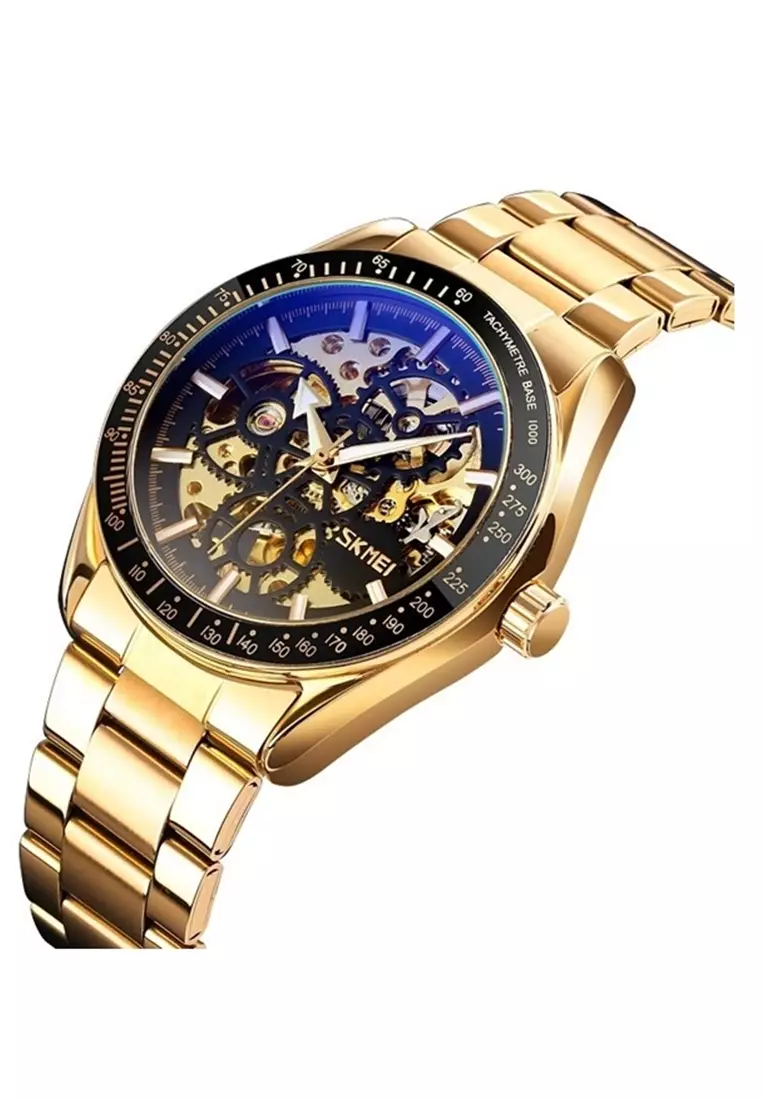 Jam Tangan Casual Mechanical Pria Automatic Movement Strap Tali Material Stainless Steel AX20 ORIGINAL