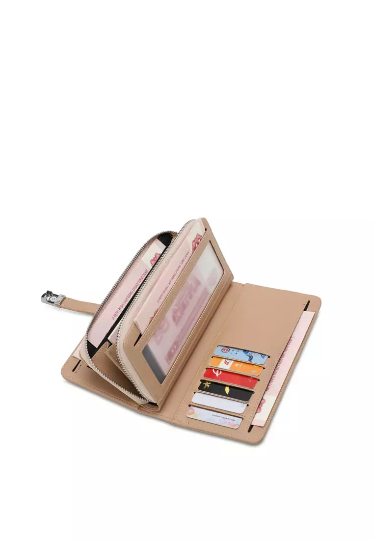 Women's RFID Magnet Button Bi Fold Leather Long Wallet / Purse