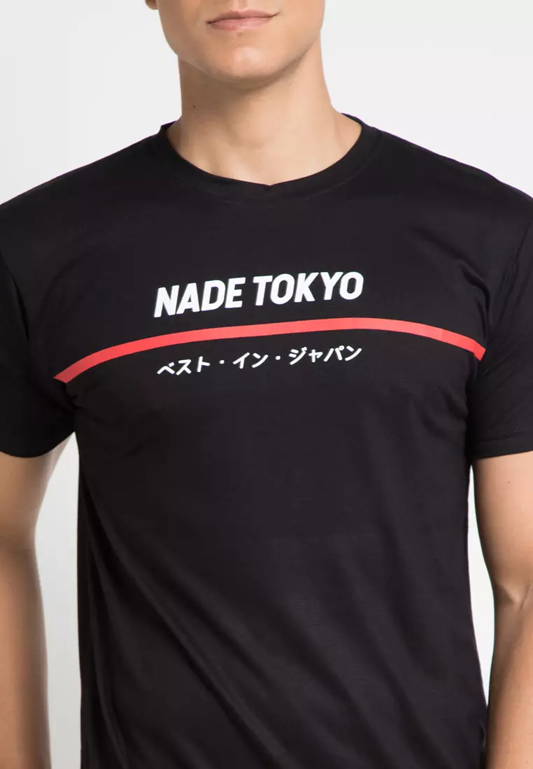 NT230F anti kusut nade tokyo line wh-rd T-shirt Hitam
