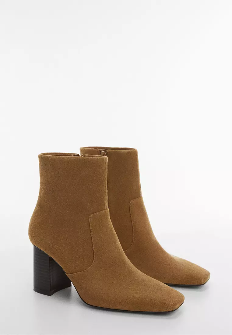 Buy Mango Leather Ankle Boots Block Heels Online | ZALORA Malaysia