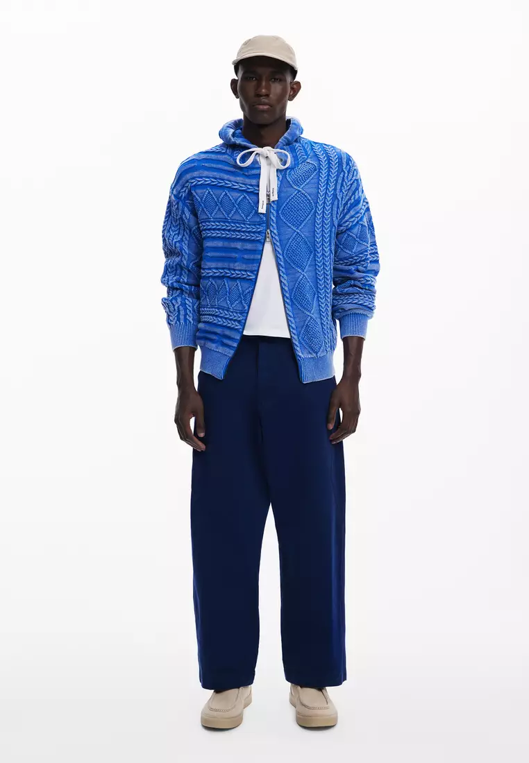 Zipper sweater with braided design