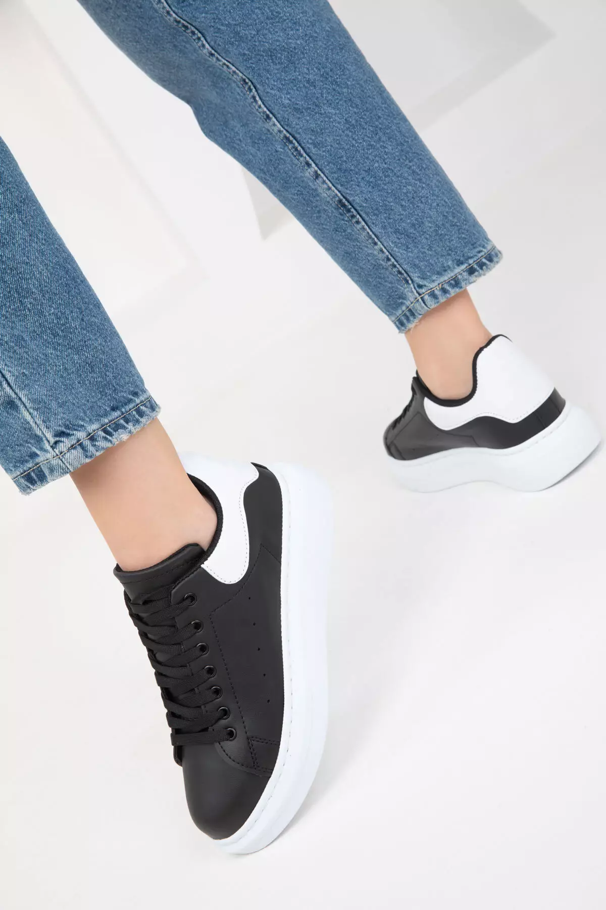 Black-White Patent Leather Women's Sneaker 19845